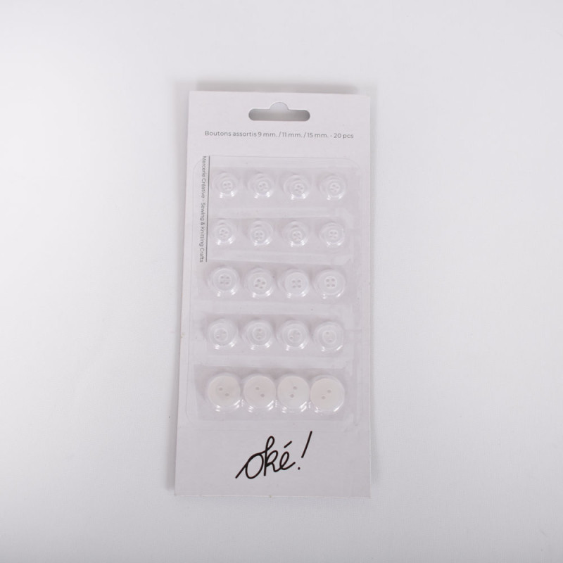 SACHET DE 6 / BOUTONS ASSORTIS 9 / 11 / 15 MM. 20 PCS.